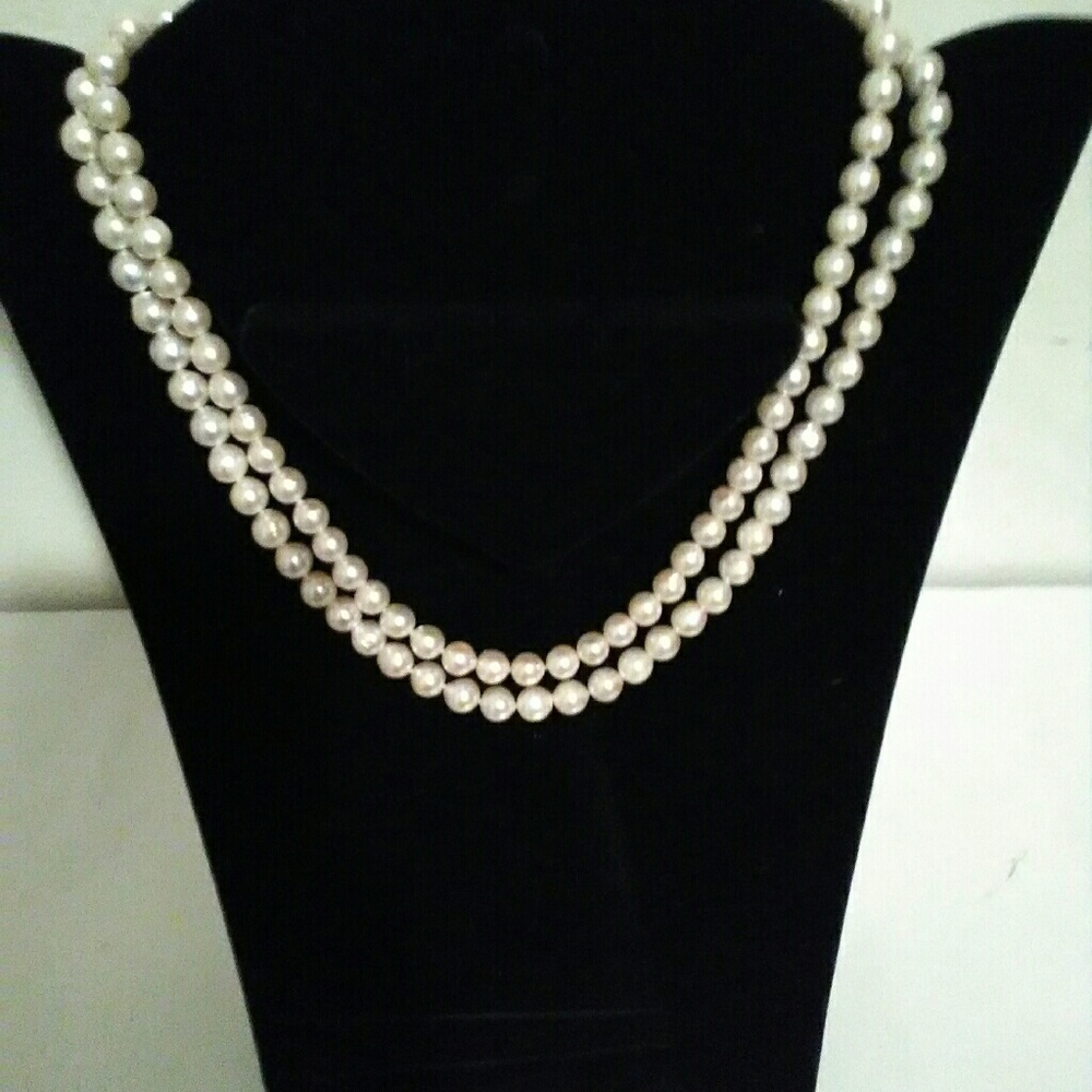 SOLD-14K  natural double strands pearls necklace